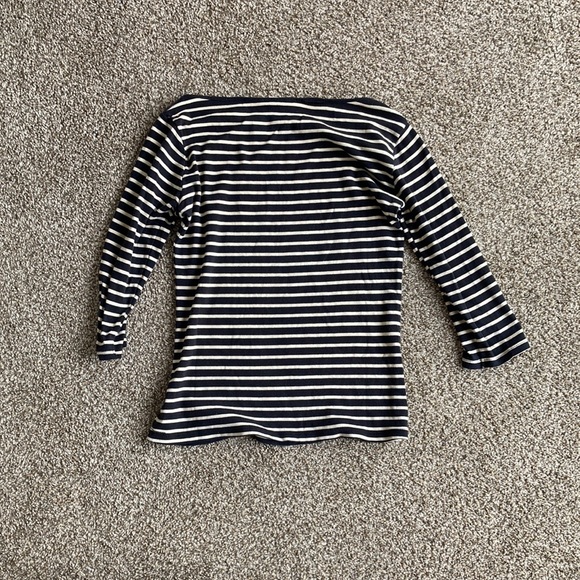 Zara organic cotton boat neck striped tee xs 2 26 3/4 sleeve quarter - Picture 2 of 3